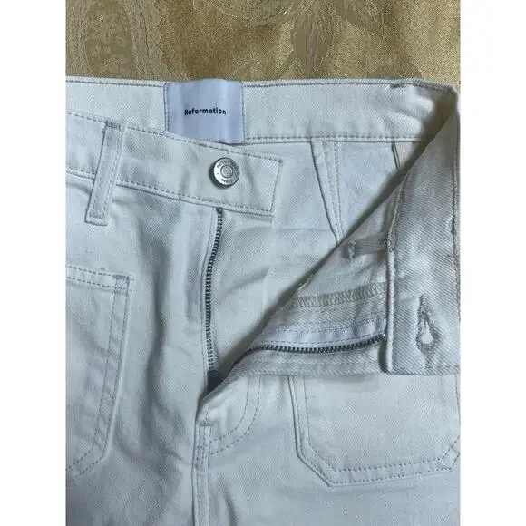 Reformation Size 23 Womens Jeans White Alyssa Stretch HighRise Wide Leg Cropped - Picture 5 of 12